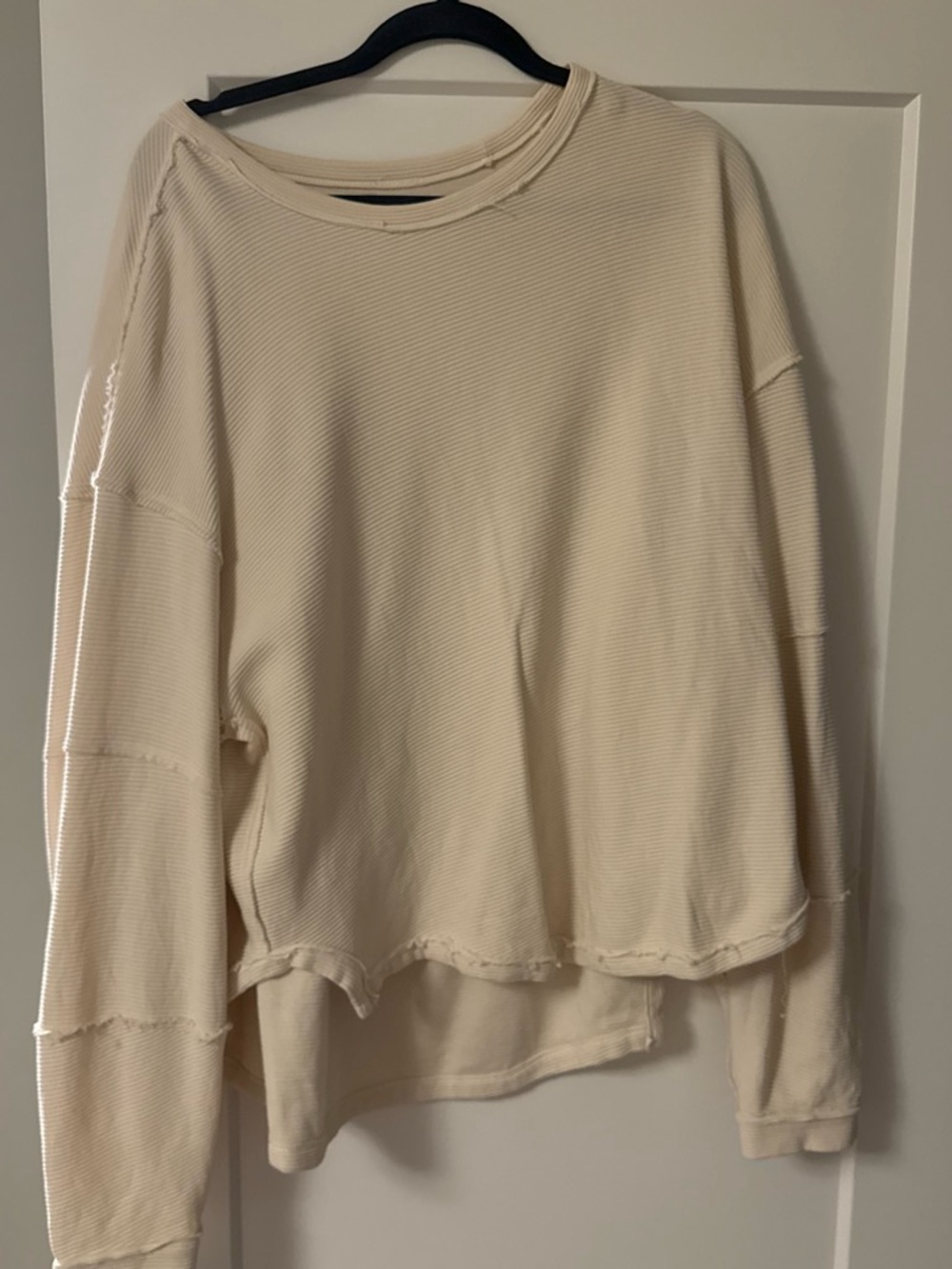 We The Free Cream Ribbed Long-Sleeve Pullover Sweatshirt
